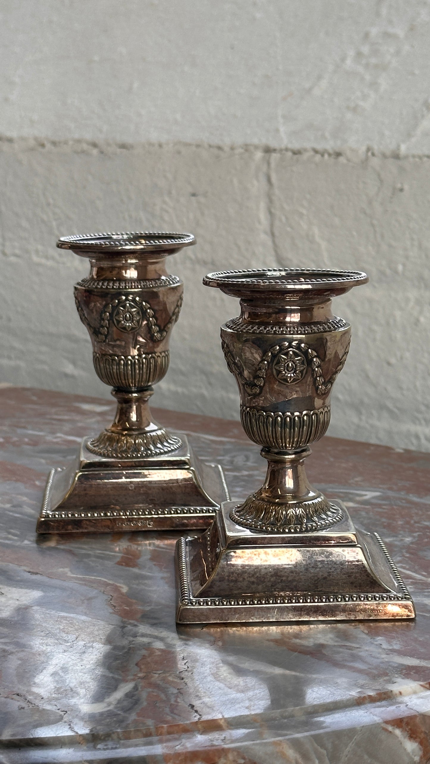 Pair of Antique Silver Sheffield Candle Holders
