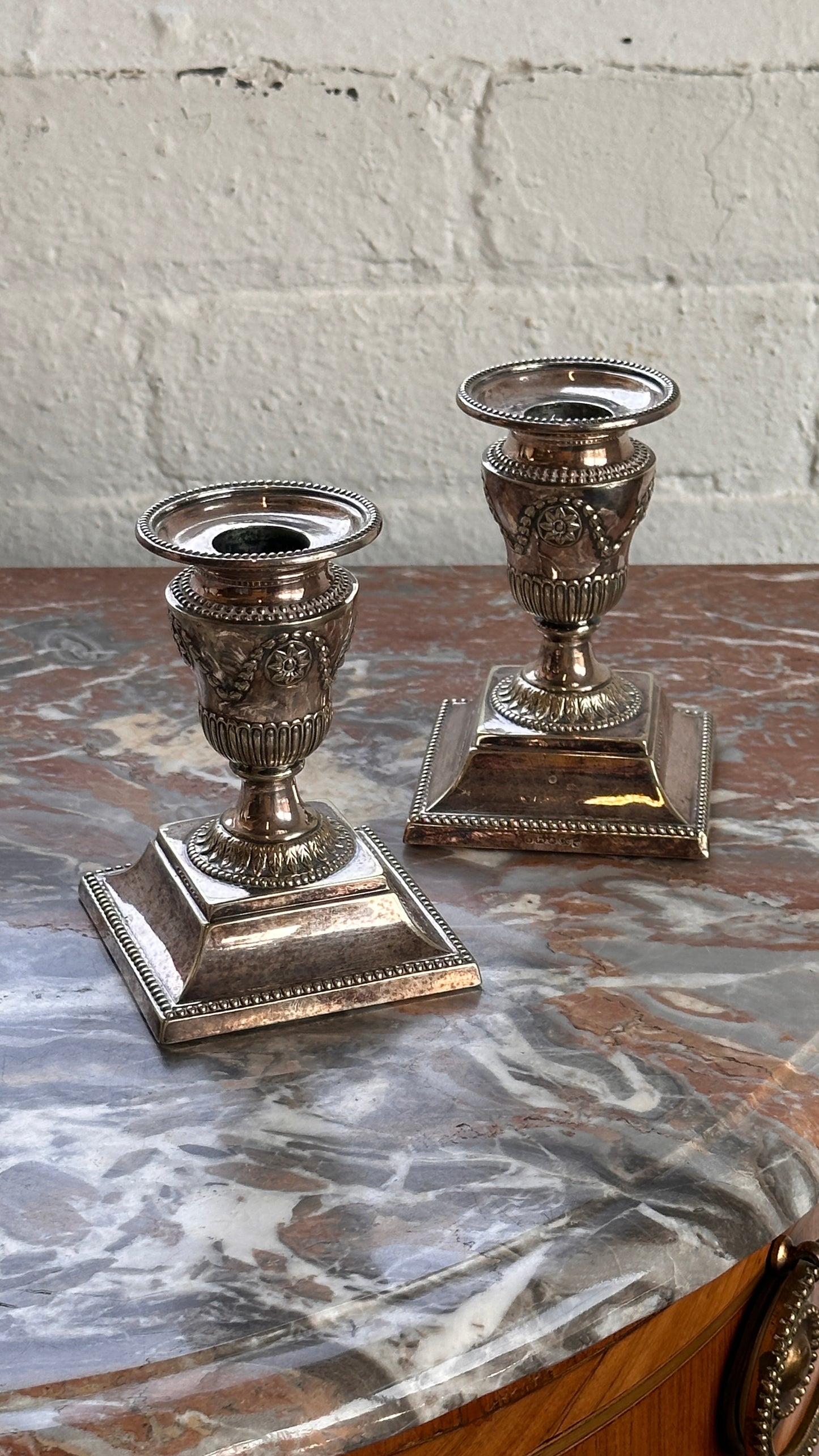 Pair of Antique Silver Sheffield Candle Holders