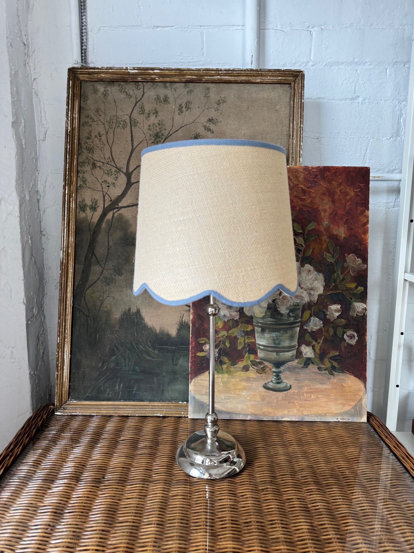 Blue Scalloped Rafia Lampshade