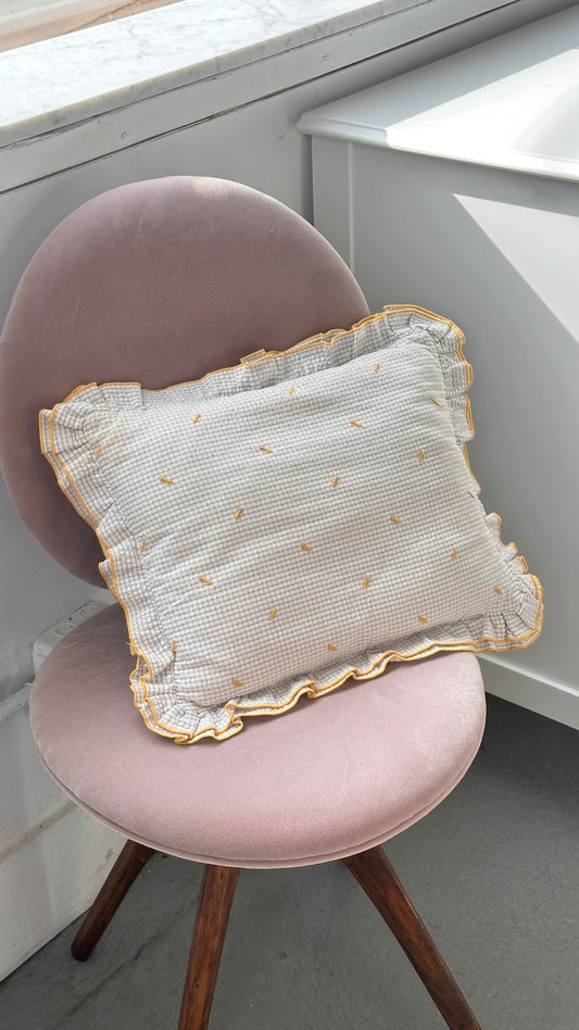 Ruffled Throw Pillow with Embroidered Ants
