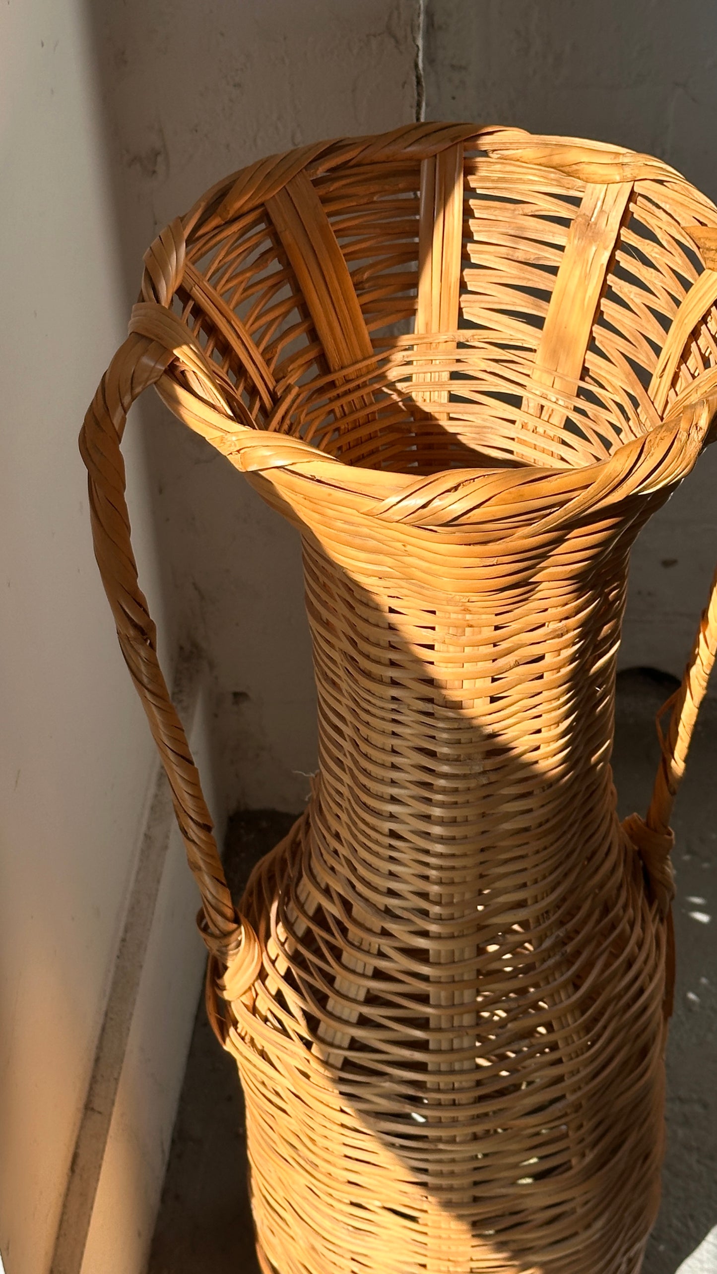 Wicker Floor Vase with Handles