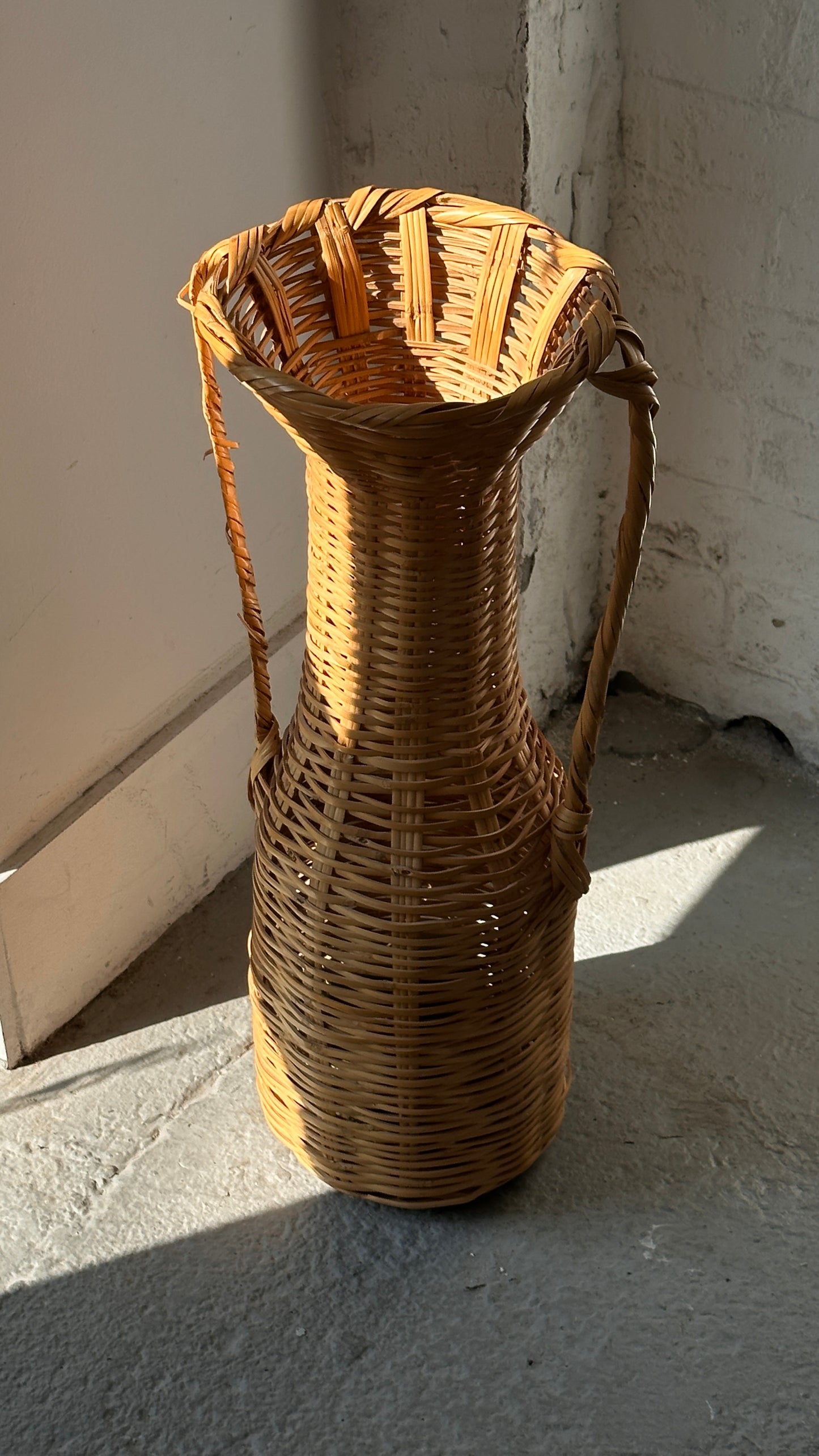 Wicker Floor Vase with Handles