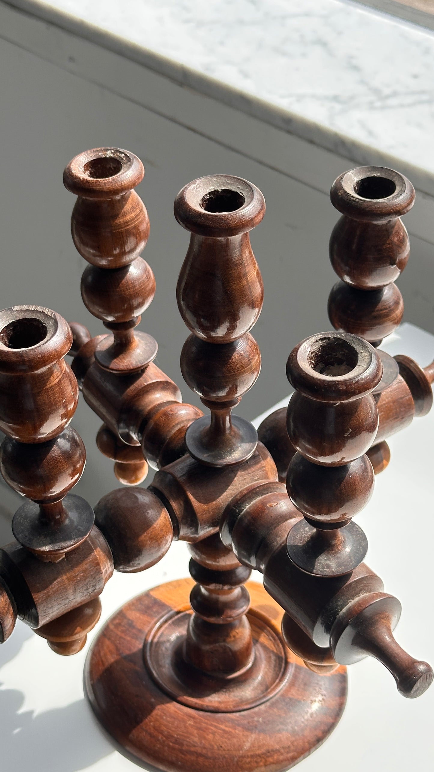 Vintage Turned Wooden Candelabra