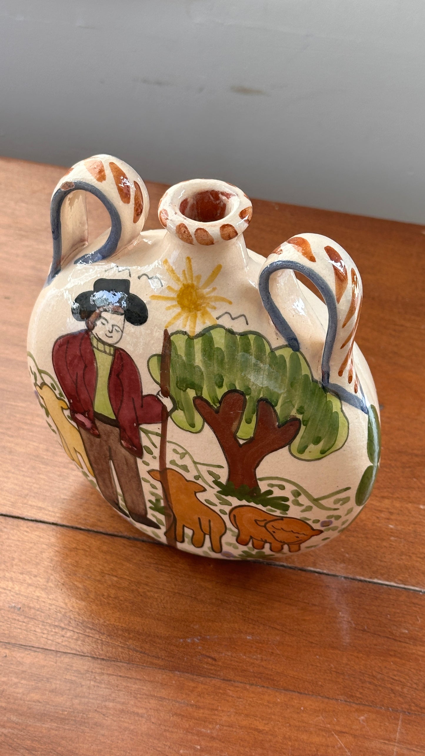 Folk Art Terra Cotta Flask by Pirraca Redondo