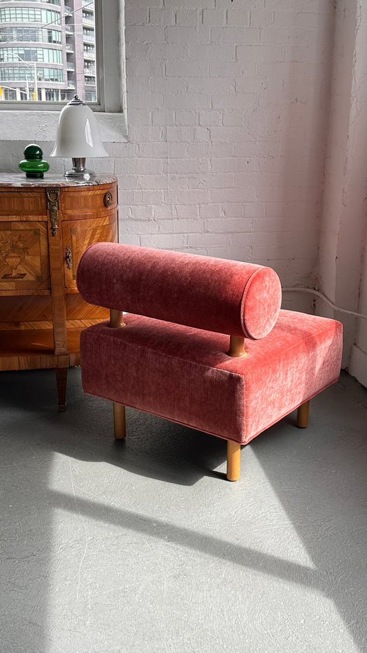 Reupholstered Mohair Bolster Back Lounge Chair
