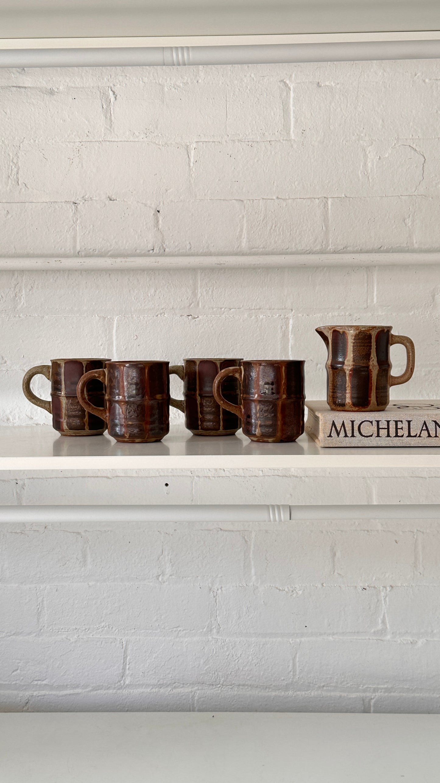 Set of Japanese Mugs with Matching Creamer