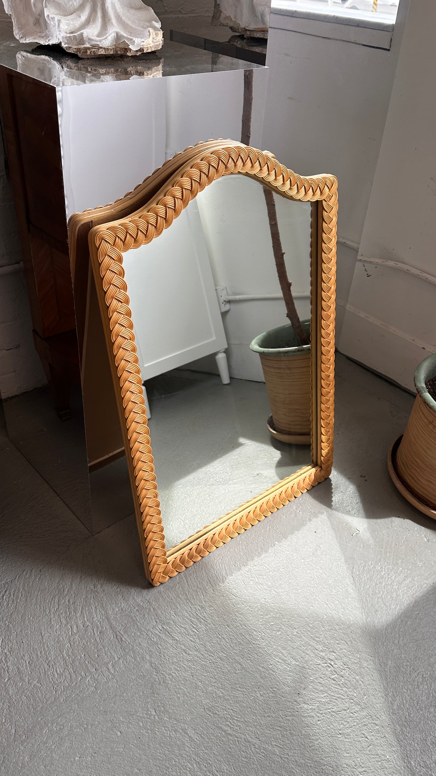 Vintage Braided Rattan Mirror