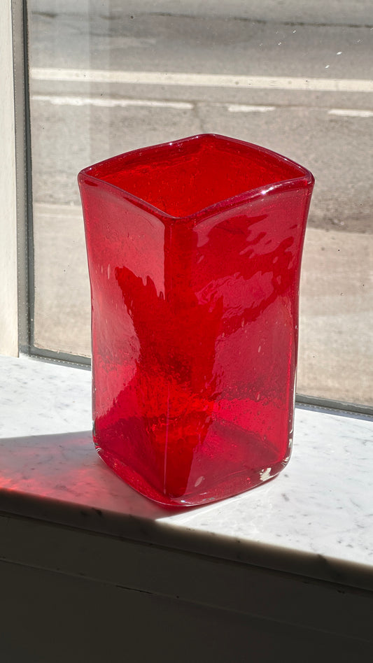 Chunky Red Blown Glass Vase