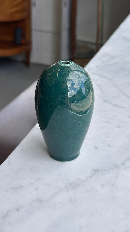 Signed Green Ceramic Bud Vase