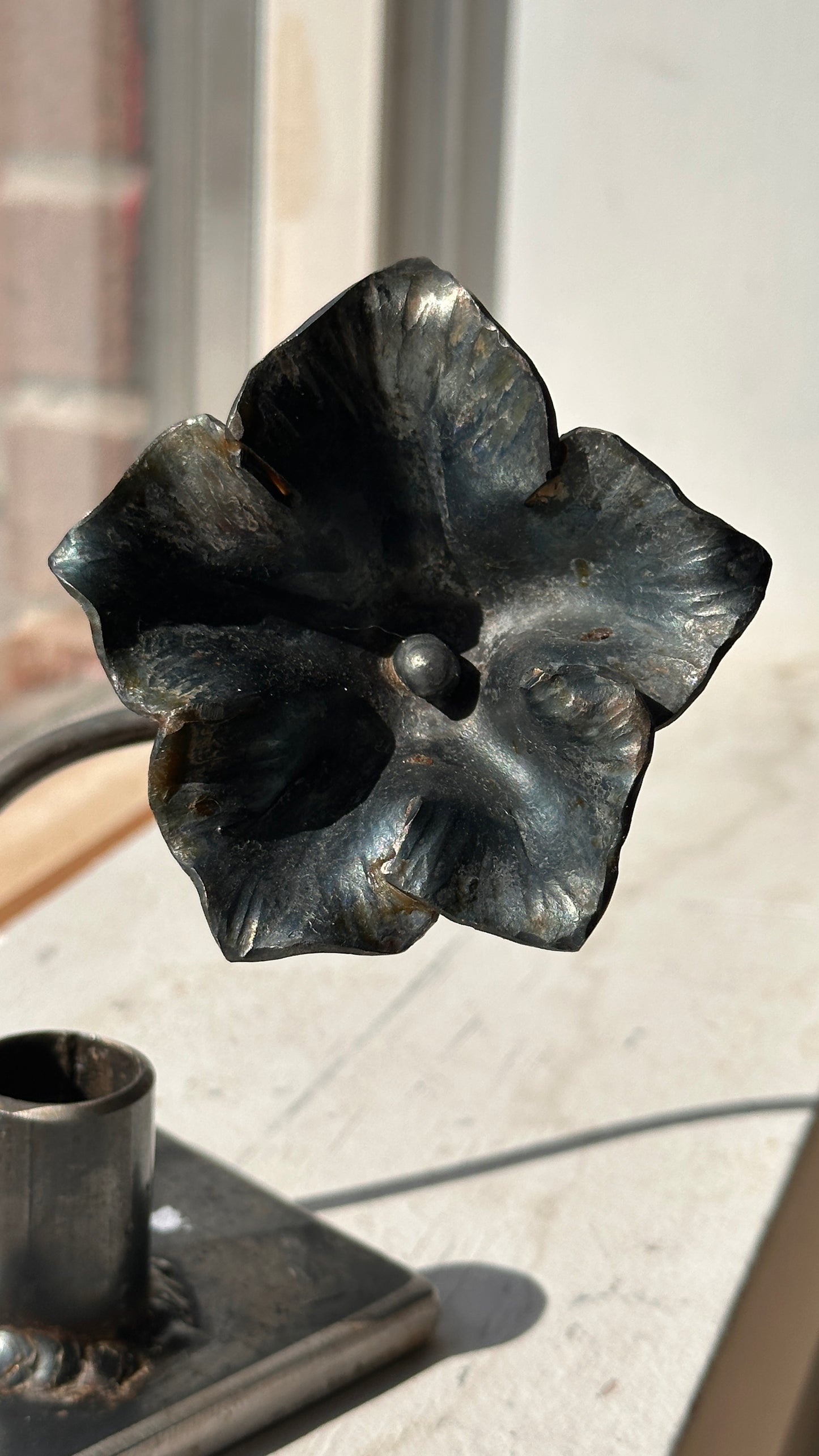 Handmade Steel Candle Holder with Flower