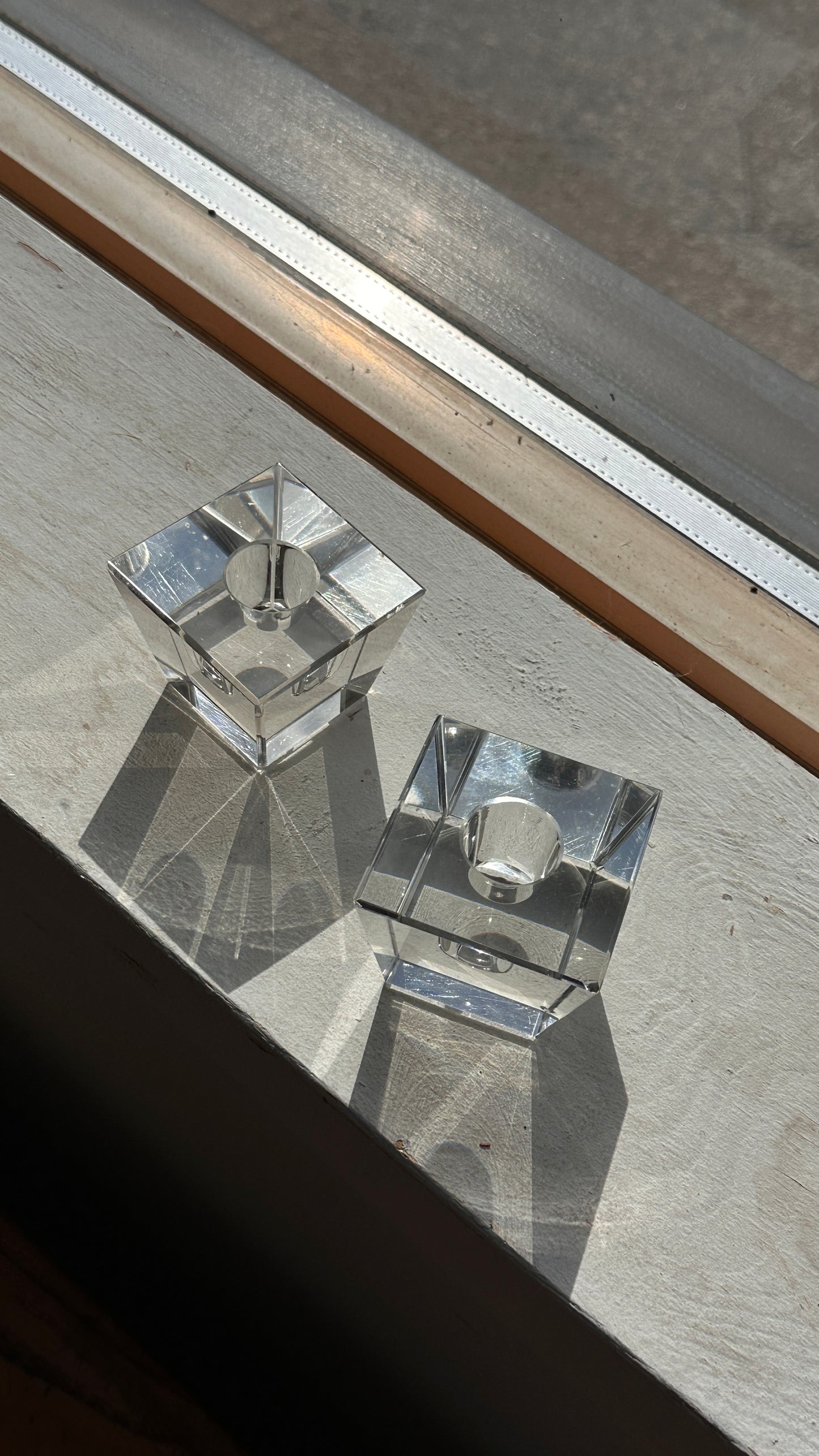 Pair of Vintage Glass Candle Holders