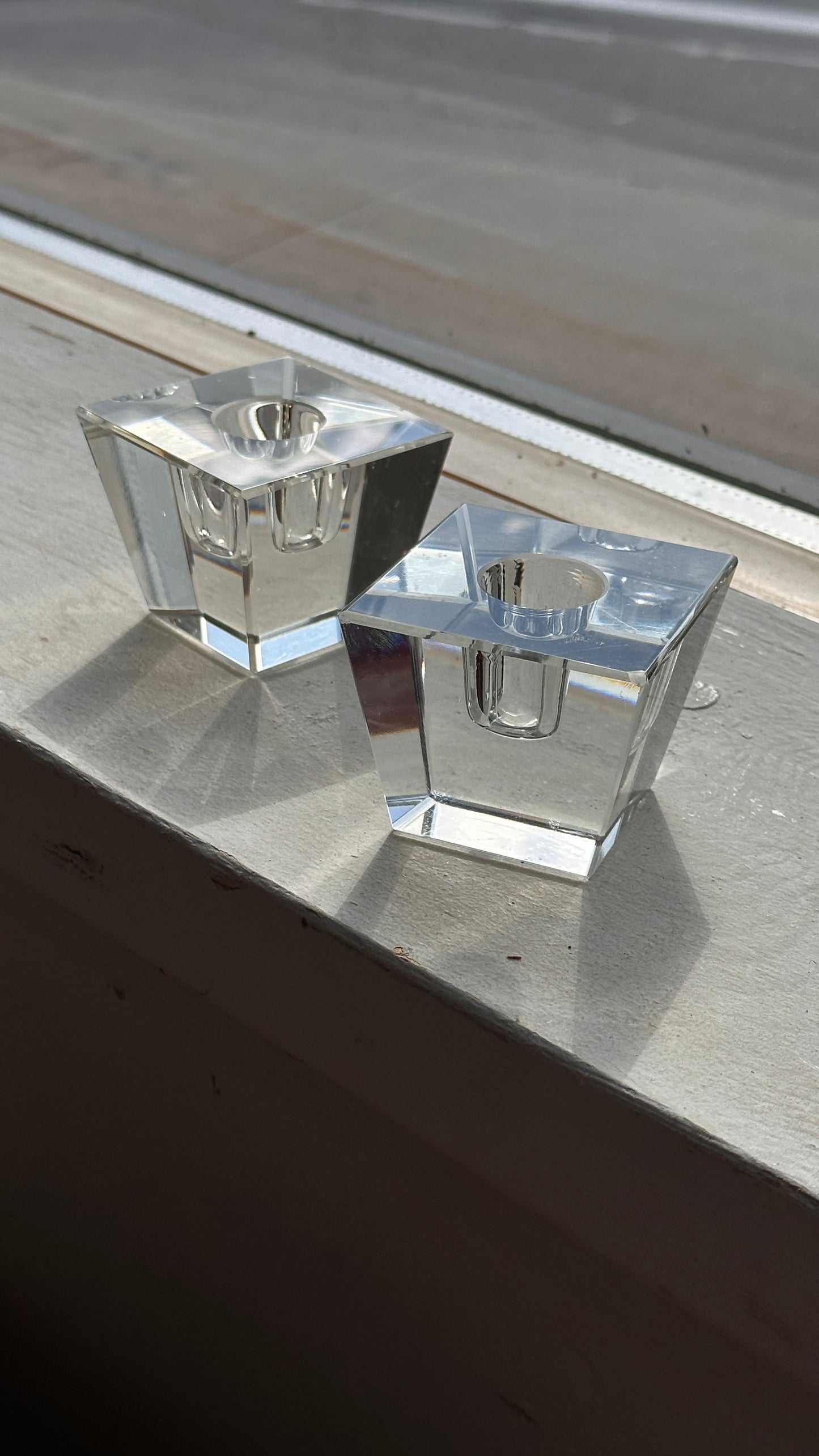 Pair of Vintage Glass Candle Holders