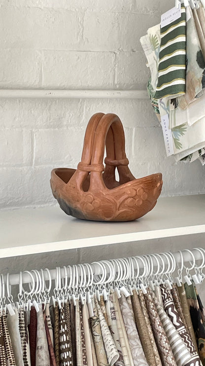 Floral Decorated Earthenware Basket with Handle