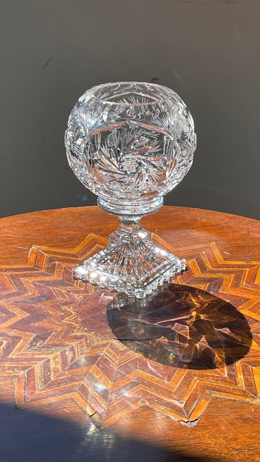 EAPG Orb Leaded Crystal Ball Vase / Candle Holder