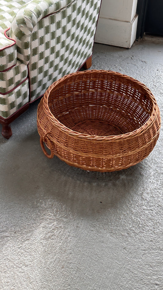 Large Round Woven Blanket Basket