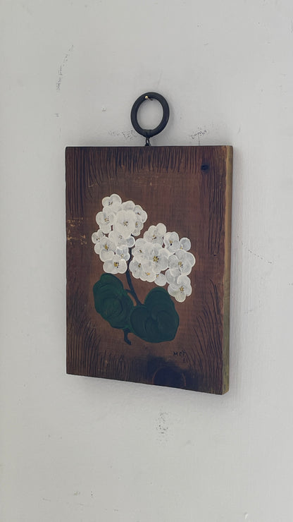 Vintage Floral Painting on Wooden Board
