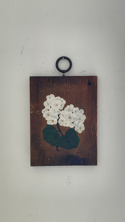 Vintage Floral Painting on Wooden Board