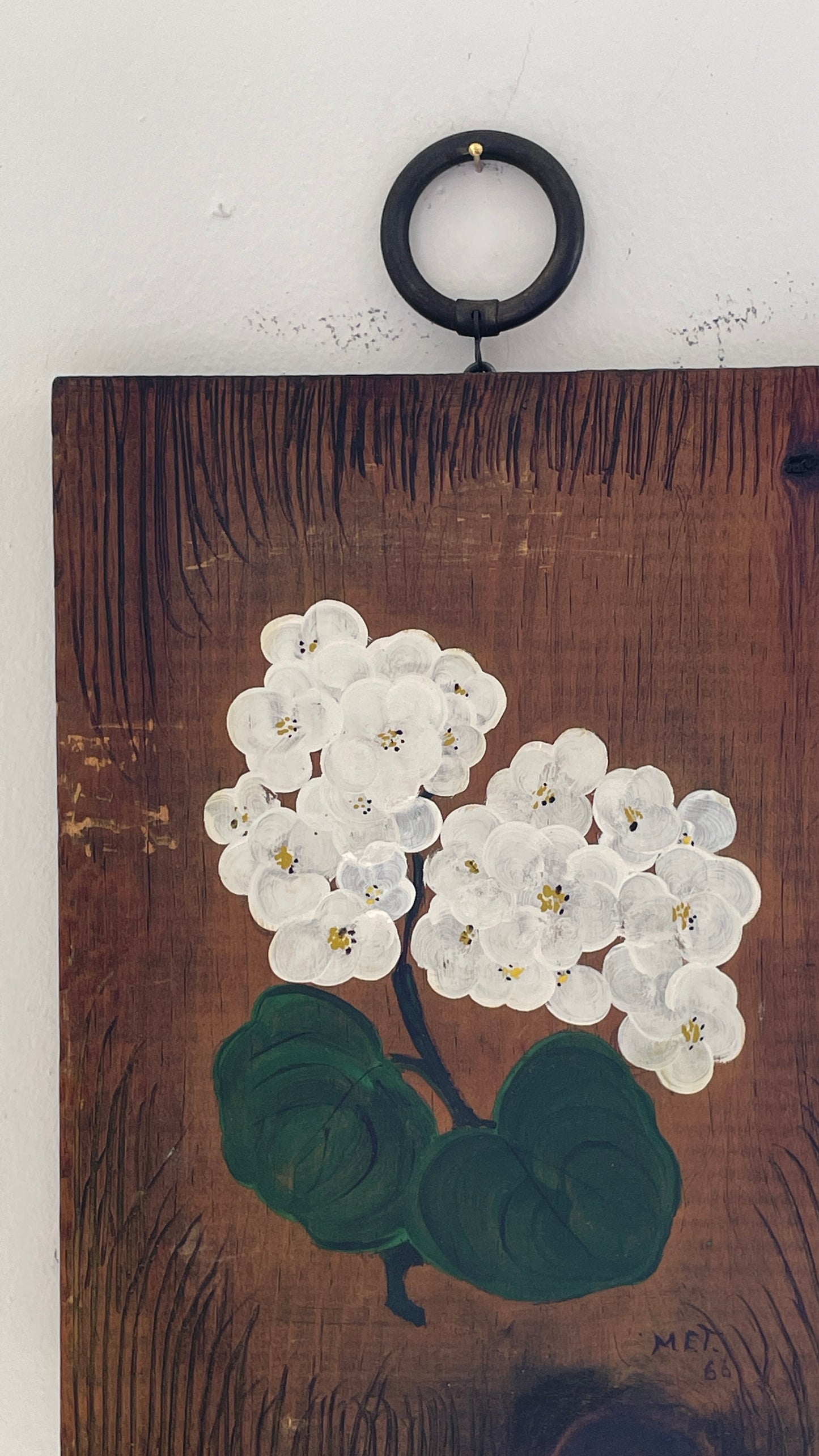 Vintage Floral Painting on Wooden Board