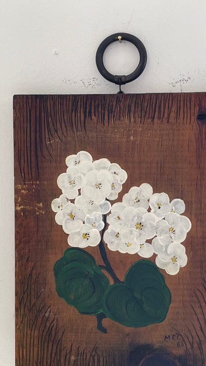 Vintage Floral Painting on Wooden Board