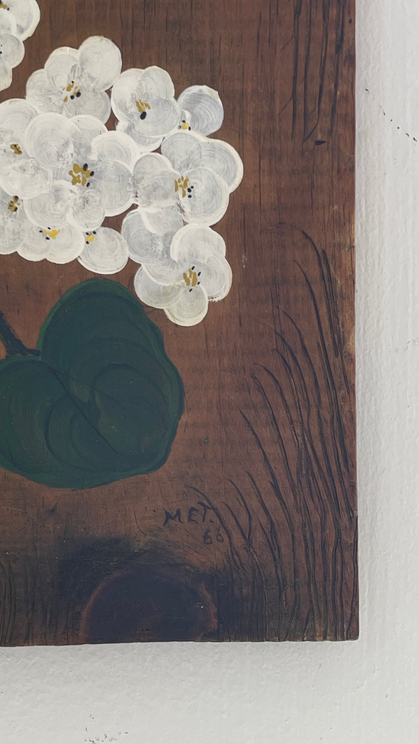 Vintage Floral Painting on Wooden Board