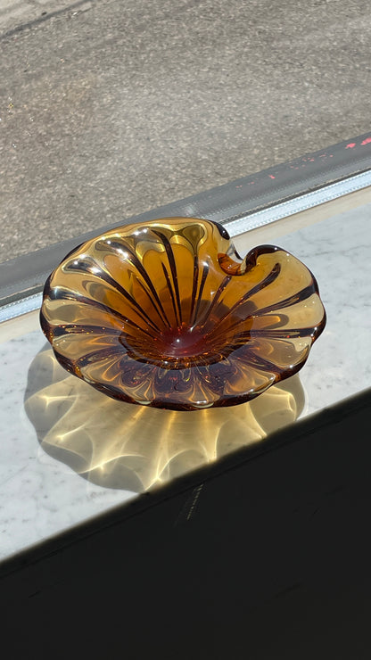 Vintage Amber Art Glass Ashtray