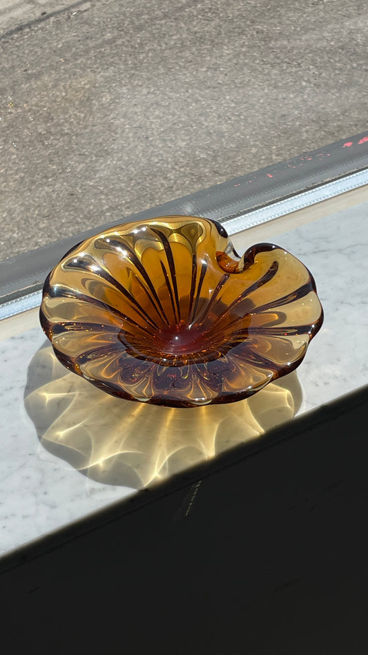 Vintage Amber Art Glass Ashtray