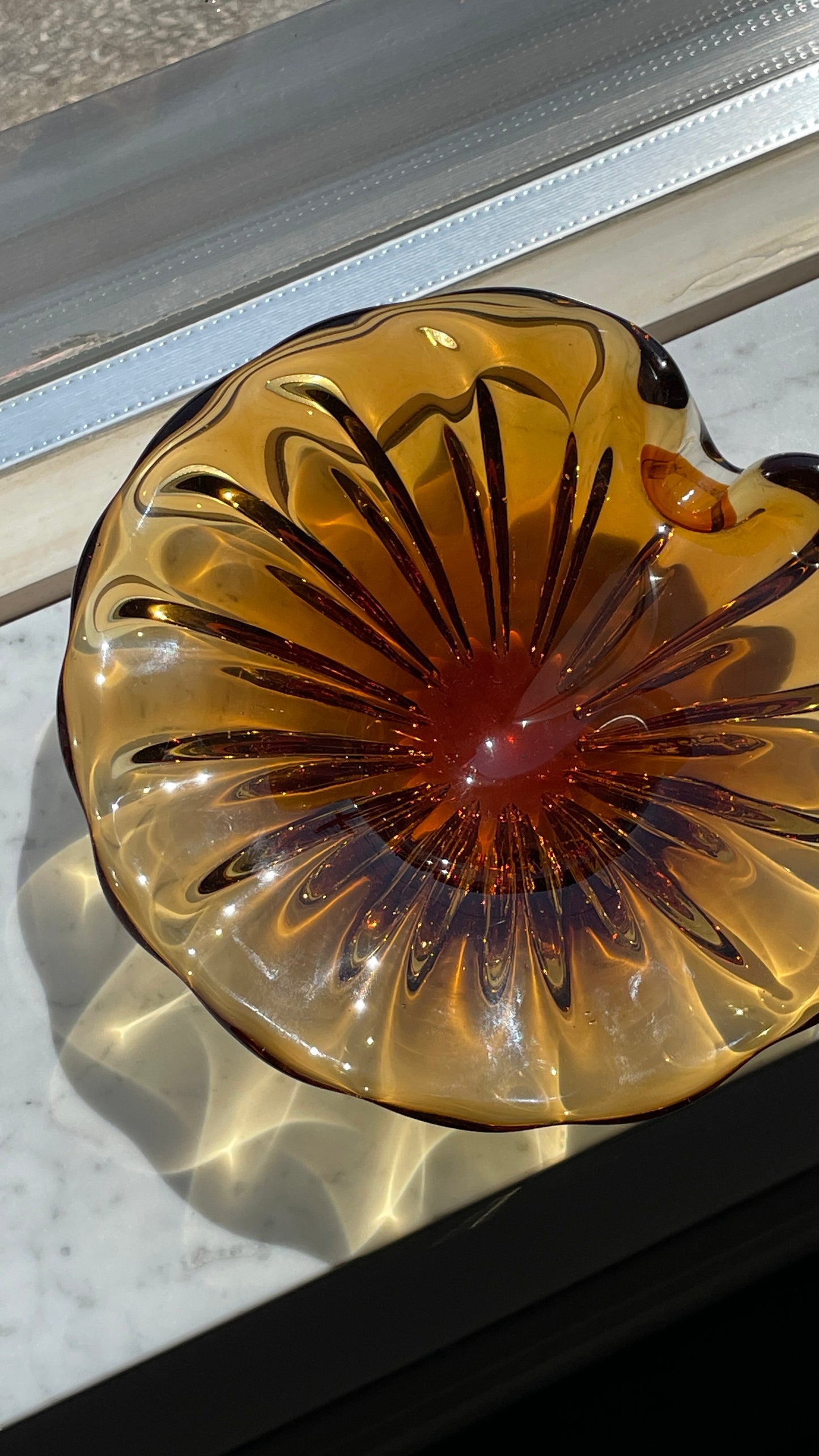 Vintage Amber Art Glass Ashtray