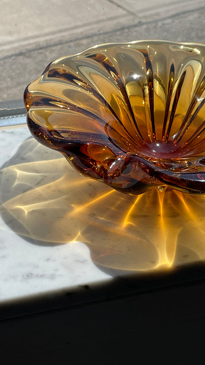 Vintage Amber Art Glass Ashtray