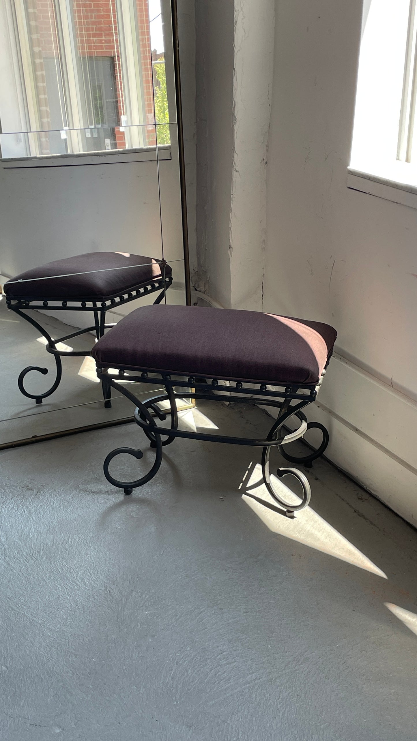 Curled Steel Bench with Custom Upholstery