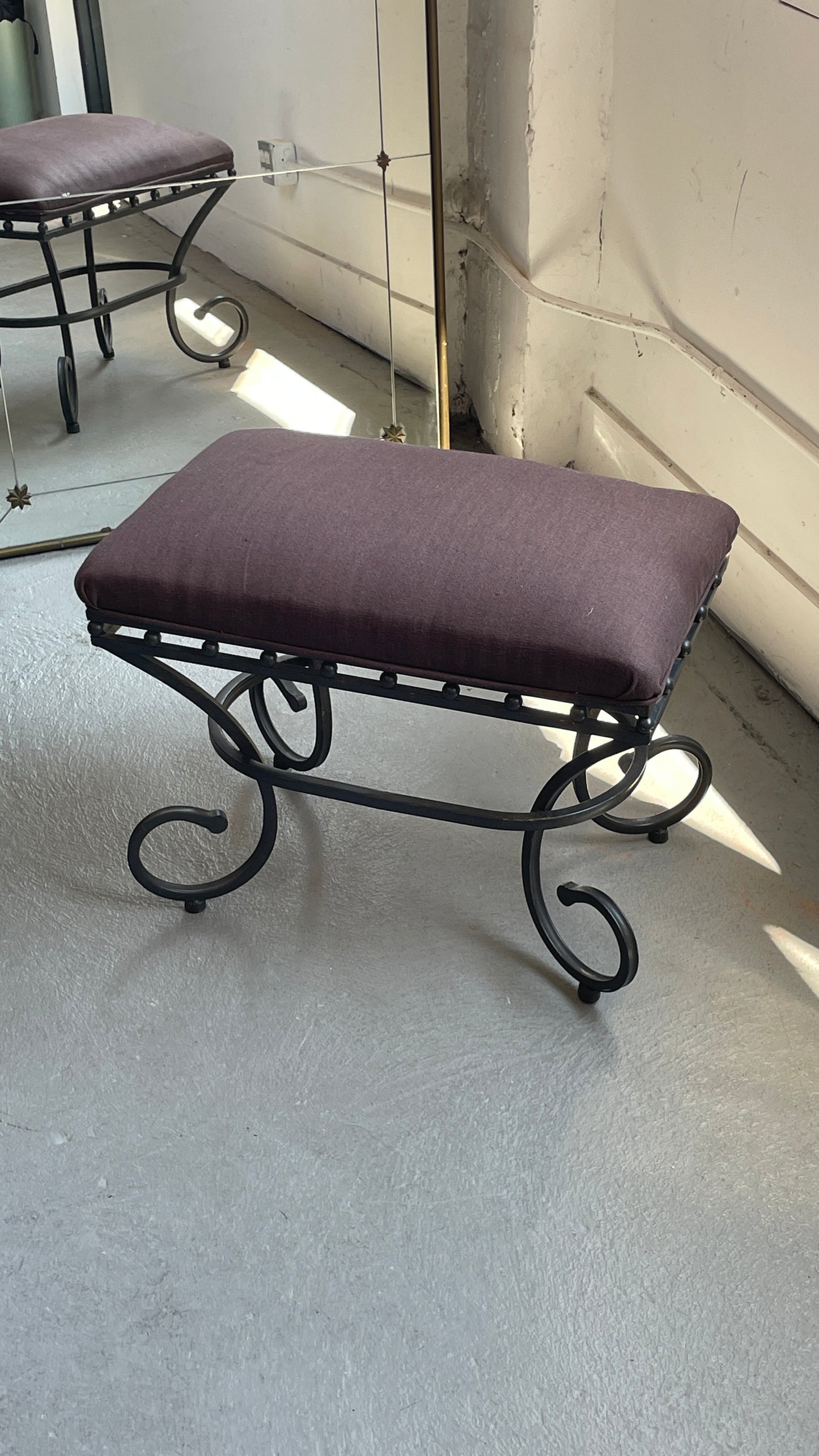 Curled Steel Bench with Custom Upholstery