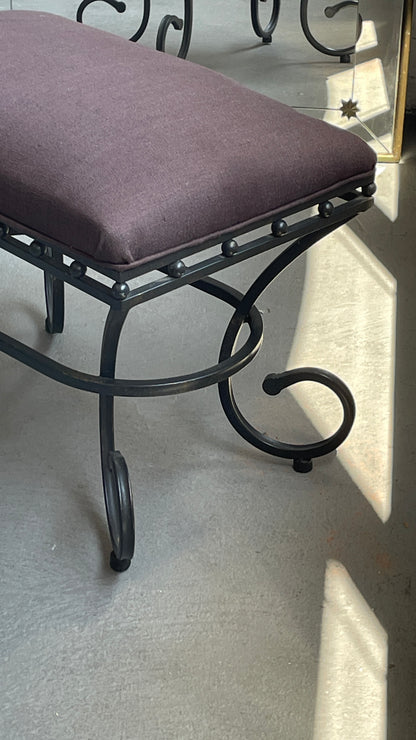 Curled Steel Bench with Custom Upholstery