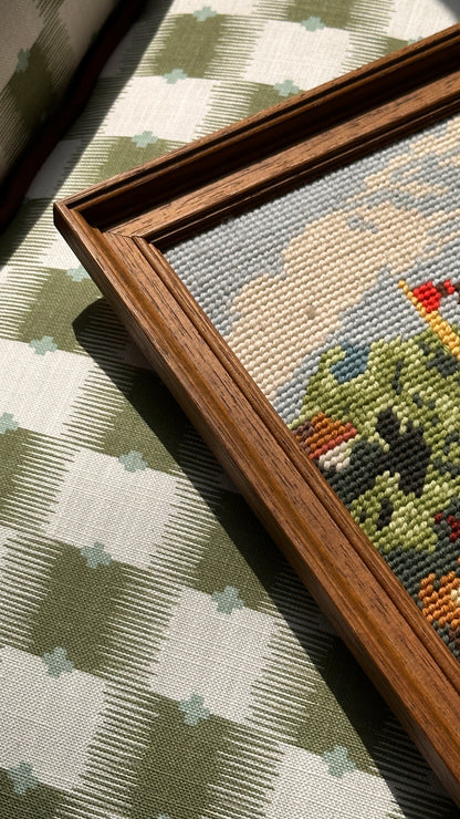Framed Needlepoint of Waterfront Town