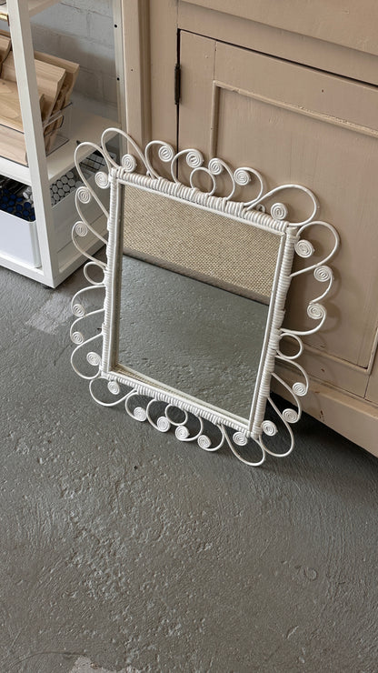 White Curled Wicker Mirror