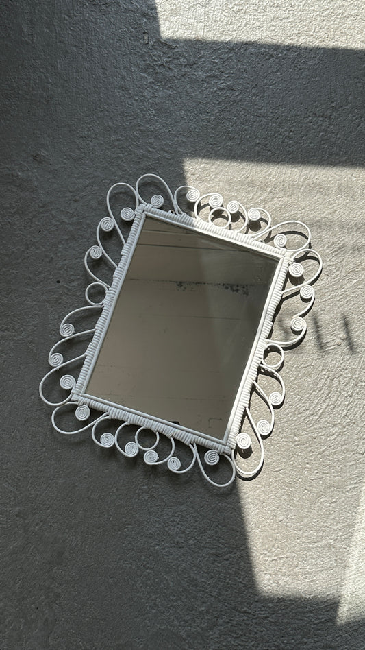White Curled Wicker Mirror
