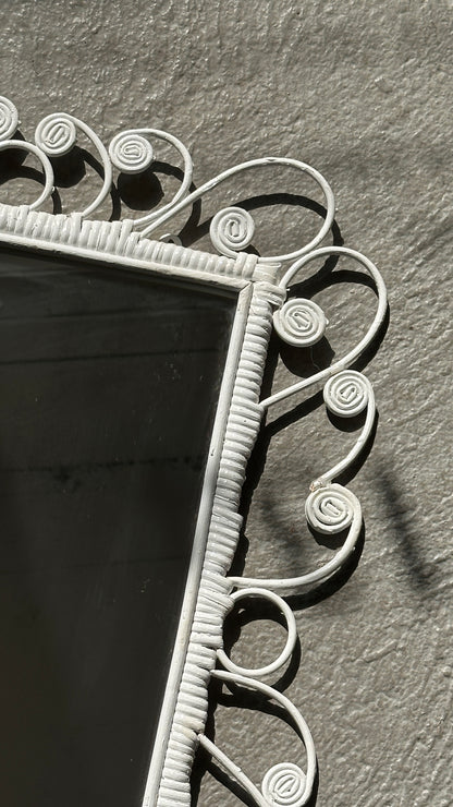 White Curled Wicker Mirror