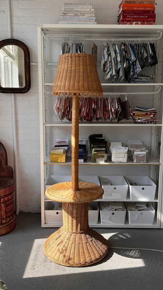Vintage Wicker Lamp with Table
