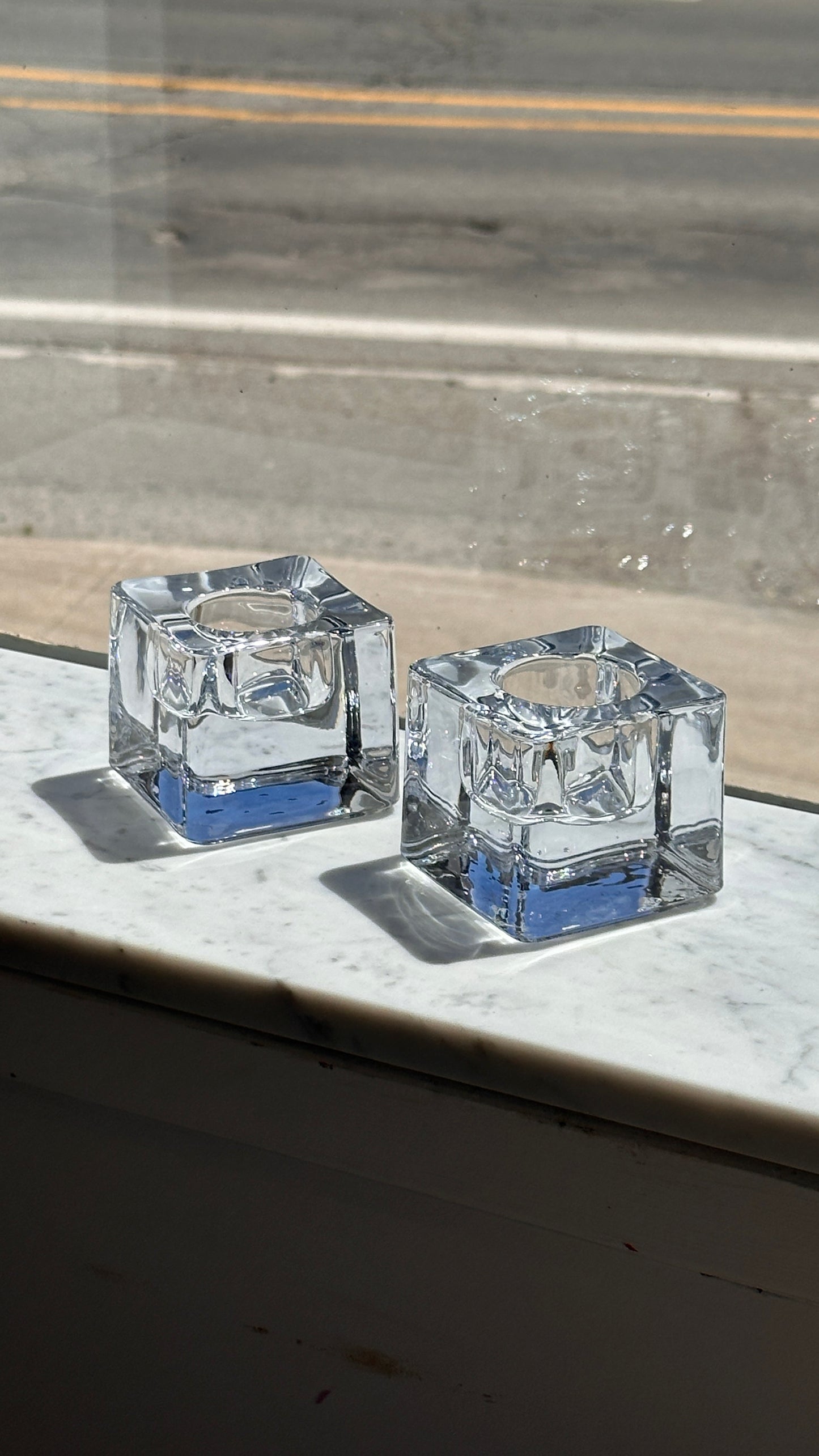 Pair of Crystal Candle Holders by Goron Warff for Orrefors Sweden