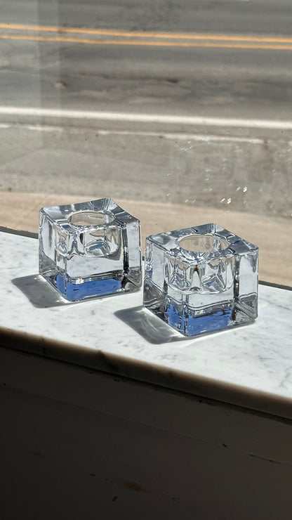 Pair of Crystal Candle Holders by Goron Warff for Orrefors Sweden