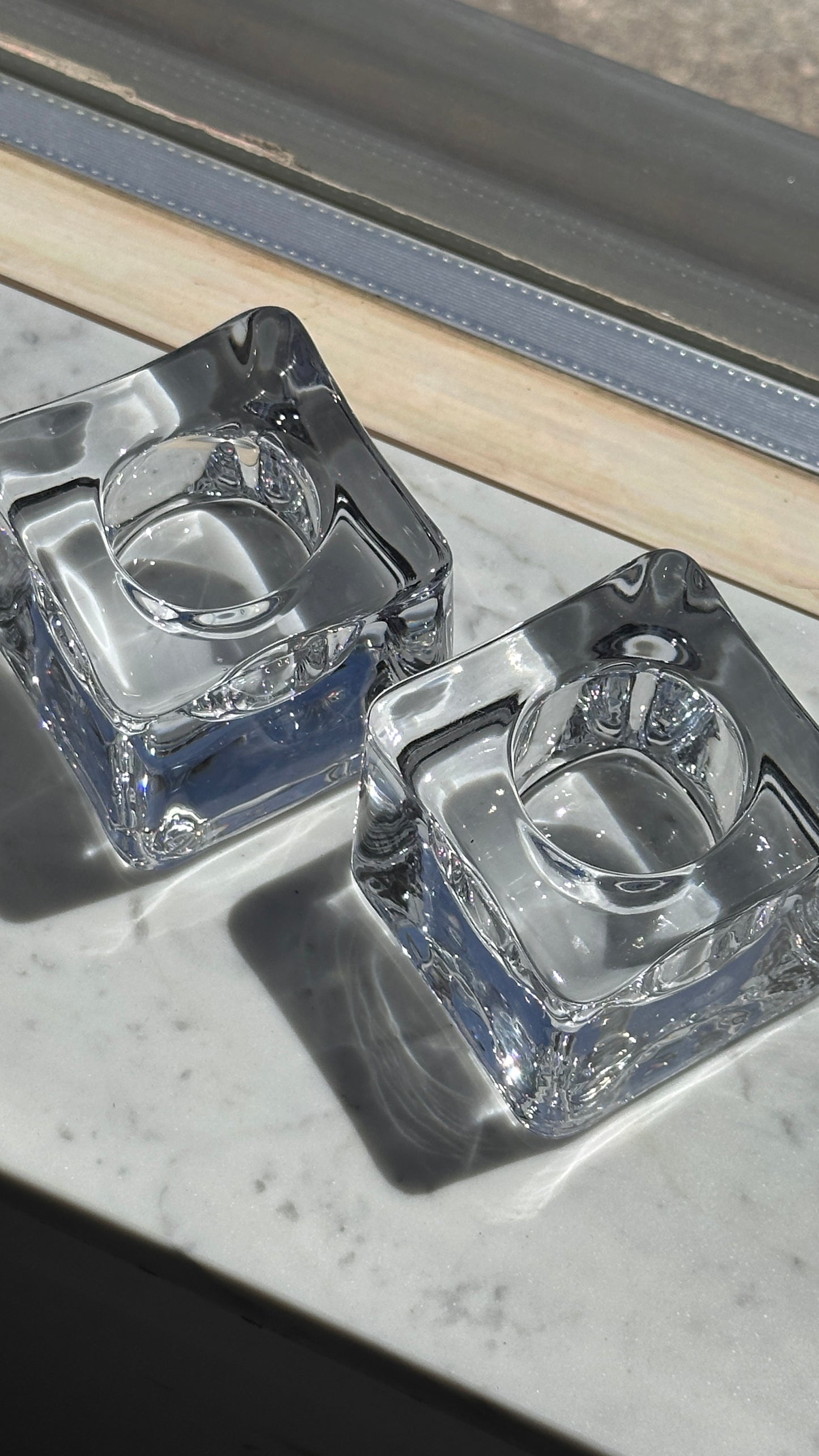 Pair of Crystal Candle Holders by Goron Warff for Orrefors Sweden
