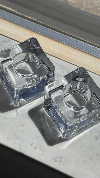 Pair of Crystal Candle Holders by Goron Warff for Orrefors Sweden
