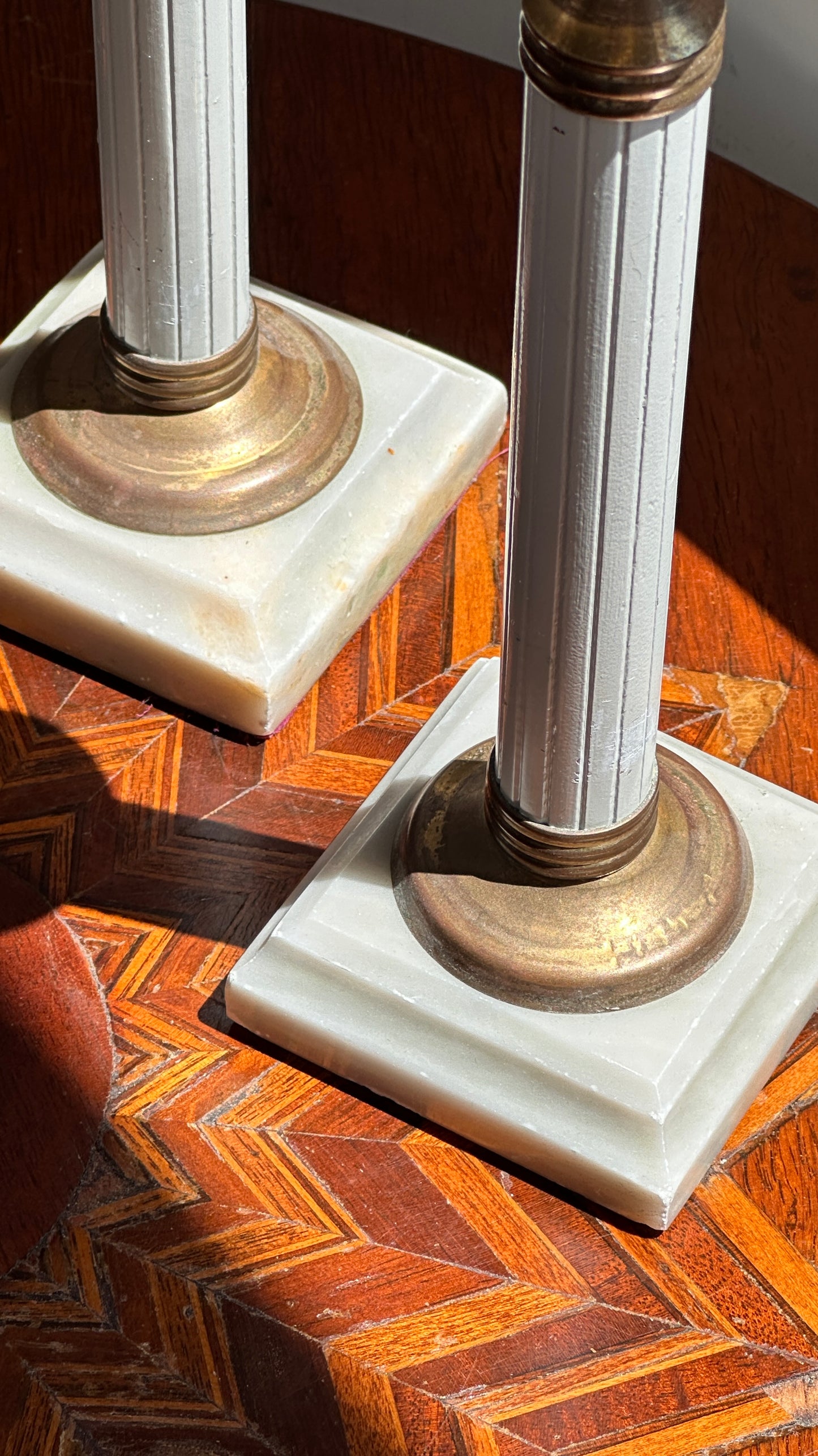 Pair of Gustavian StyleBrass Candle Holders with Marble Bases