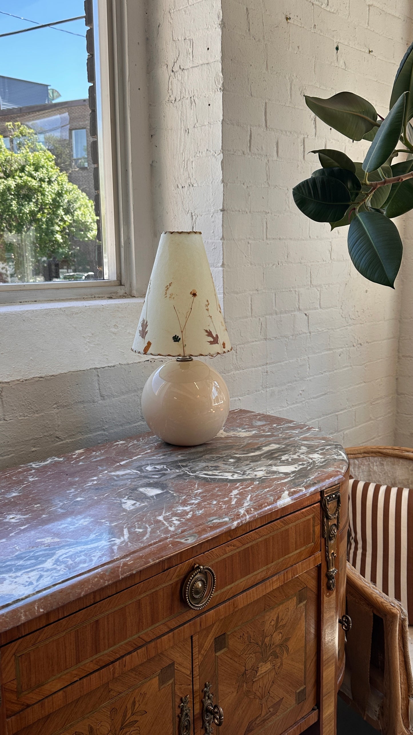 Vintage Ceramic Lamp with Floral Shade