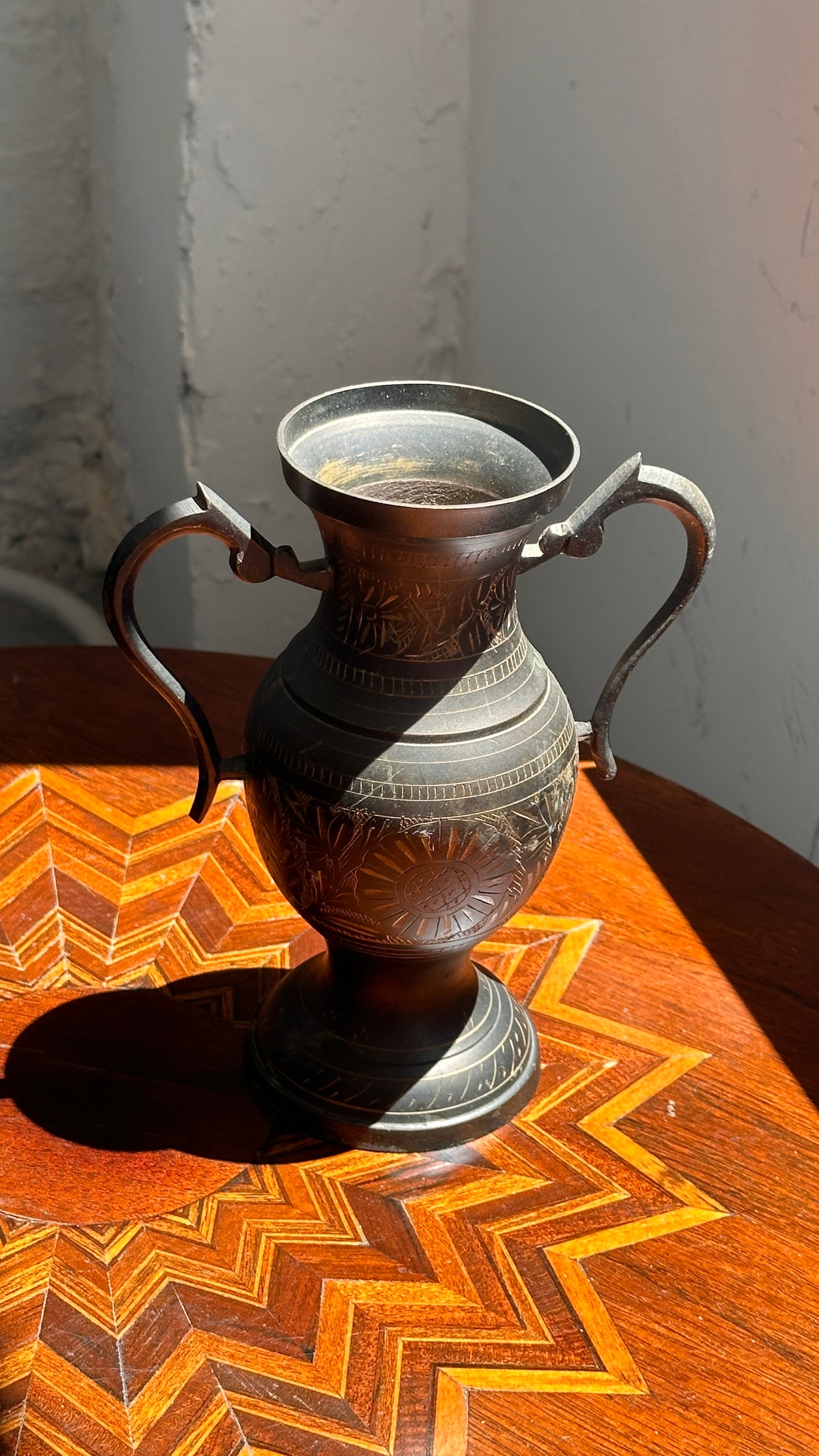 Etched Metal Vase with Handles
