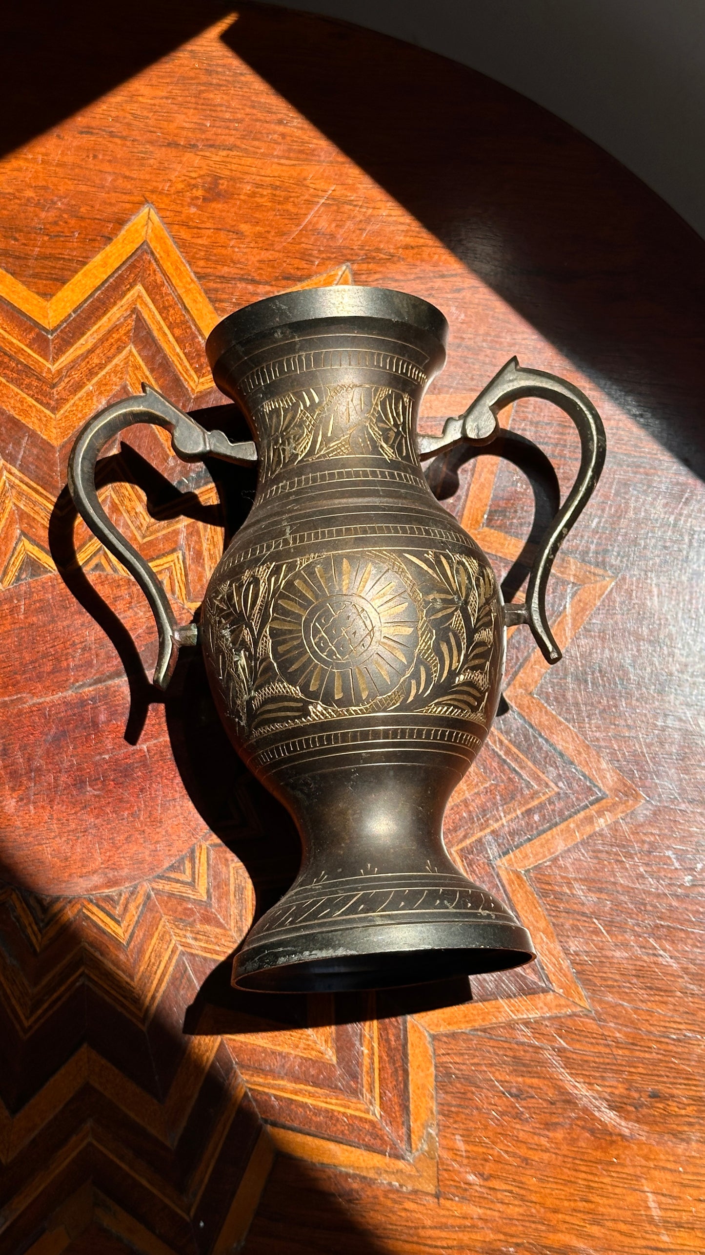 Etched Metal Vase with Handles