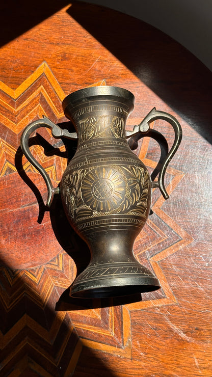 Etched Metal Vase with Handles
