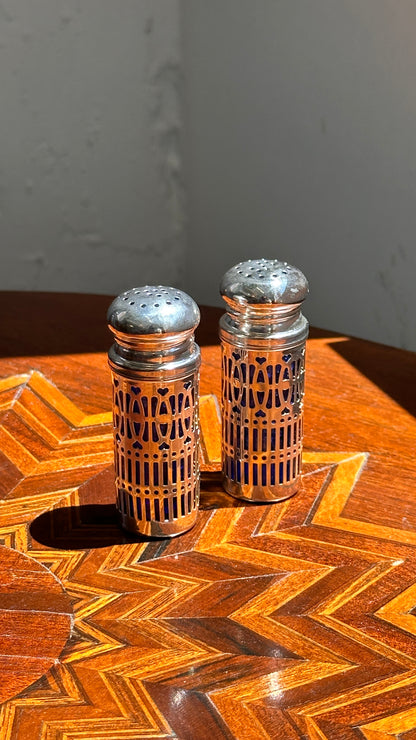 Vintage Cobalt Blue Filigree Salt and Pepper Shakers