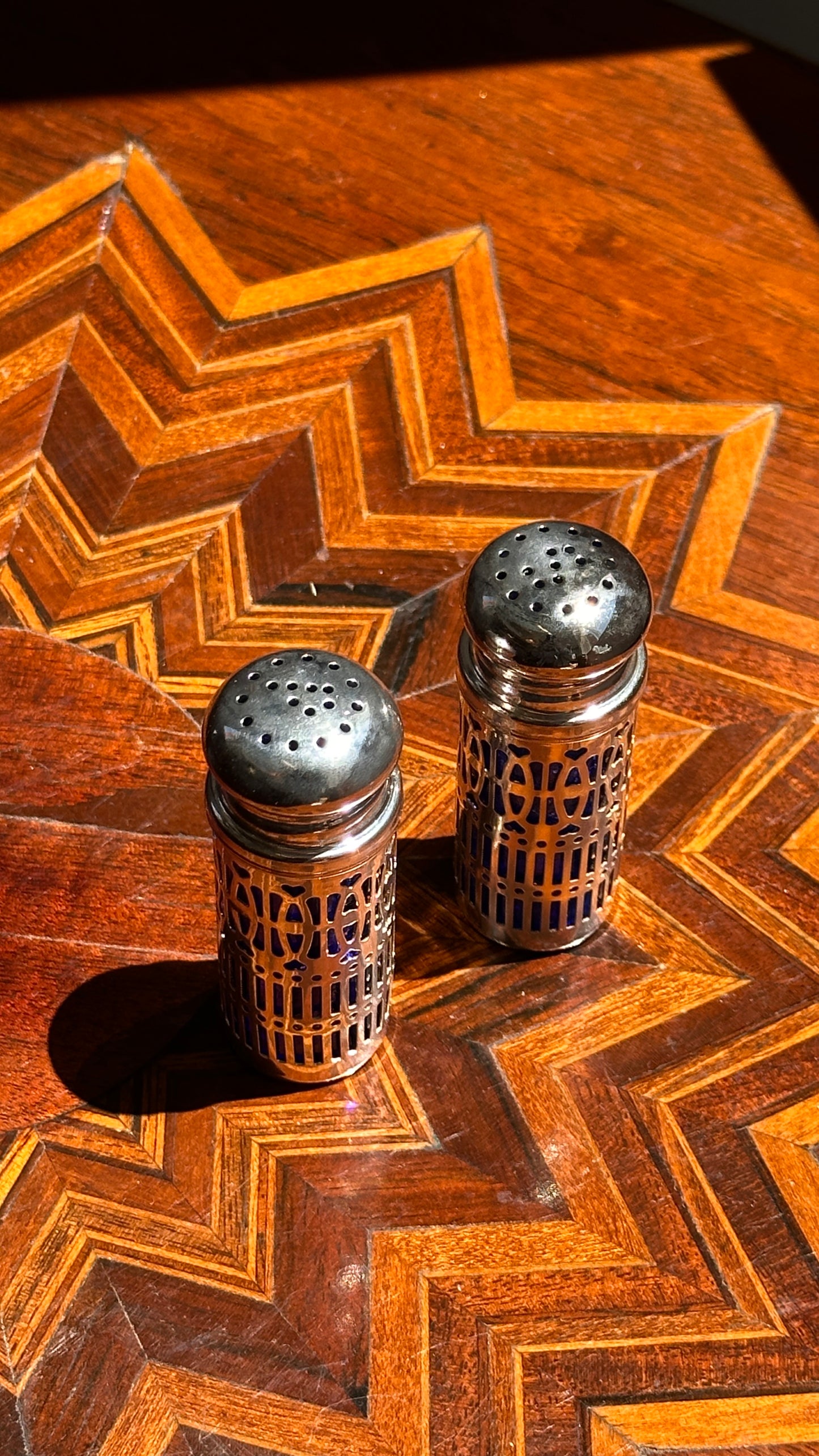 Vintage Cobalt Blue Filigree Salt and Pepper Shakers