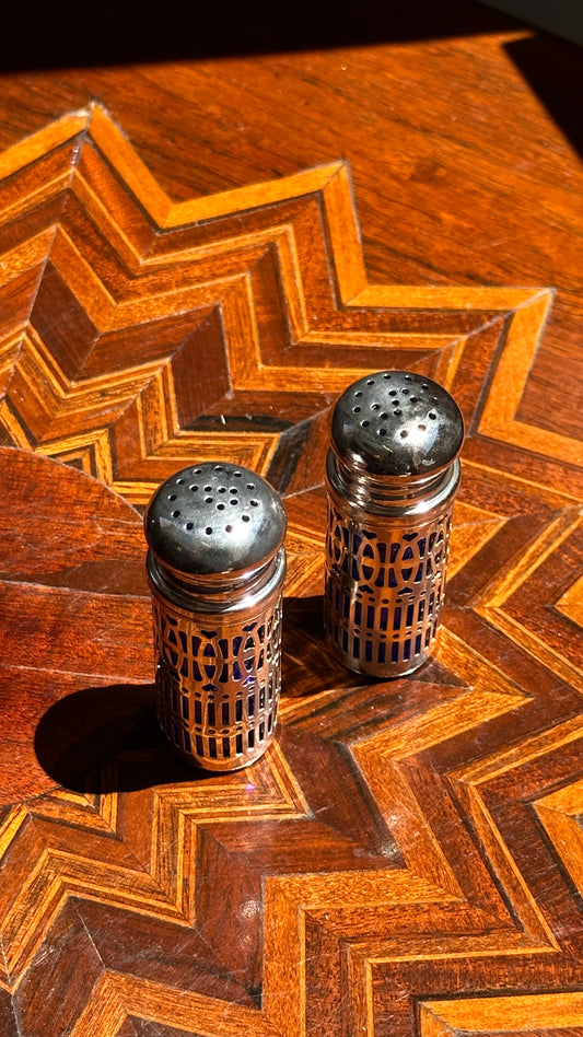 Vintage Cobalt Blue Filigree Salt and Pepper Shakers