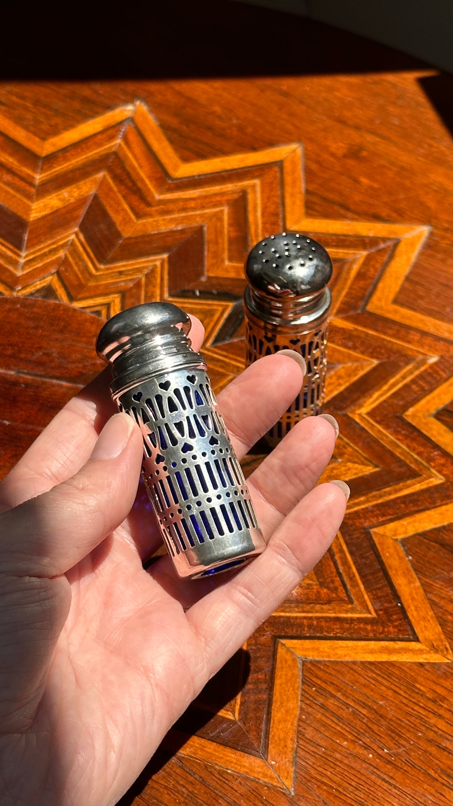 Vintage Cobalt Blue Filigree Salt and Pepper Shakers