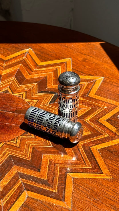 Vintage Cobalt Blue Filigree Salt and Pepper Shakers